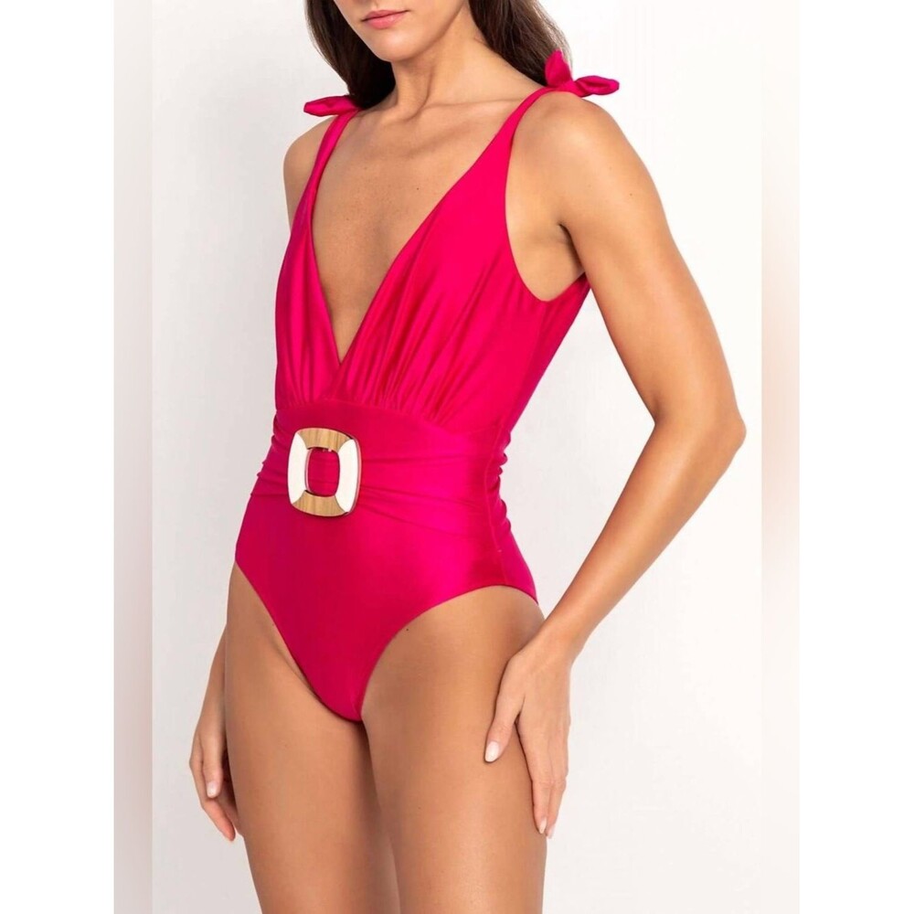 PatBO Plunge Belted One Piece Swimsuit Bright Pink Luxury Resort Swimwear Size M